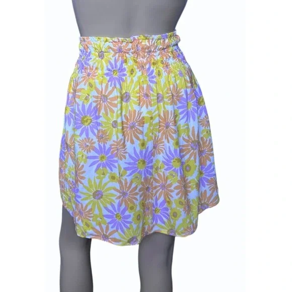 L*SPACE Elastic Waist XL Summer Mini Skirt Floral Purple, Yellow Daisy Print NWT - Picture 4 of 11